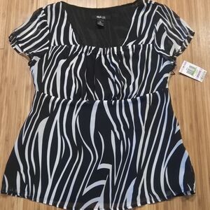 NWT Style & Co. Black and White Zebra-Print Short Sleeve Blouse